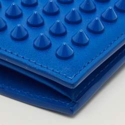 Pre Owned Christian Louboutin Paros Spikes Blue Leather Bifold Wallet