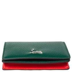 Pre Owned Christian Louboutin Green Leather Loubeka Business Card Case
