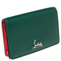 Pre Owned Christian Louboutin Green Leather Loubeka Business Card Case