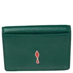 Pre Owned Christian Louboutin Green Leather Loubeka Business Card Case