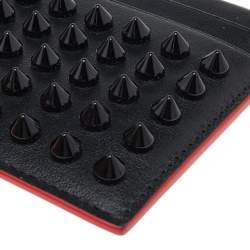 Pre Owned Christian Louboutin Black Leather Kios Spiked Card Holder