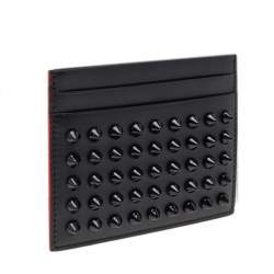 Pre Owned Christian Louboutin Black Leather Kios Spiked Card Holder