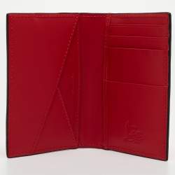 Pre Owned Christian Louboutin Neon Orange Leather Spikes Sifnos Wallet