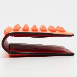 Pre Owned Christian Louboutin Neon Orange Leather Spikes Sifnos Wallet