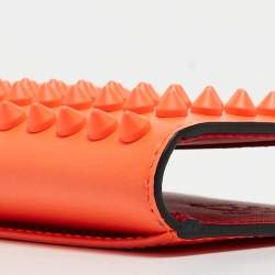 Pre Owned Christian Louboutin Neon Orange Leather Spikes Sifnos Wallet