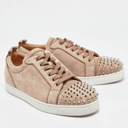 Christian Louboutin Brown Suede Louis Junior Spikes Low Top Sneakers Size 44.5