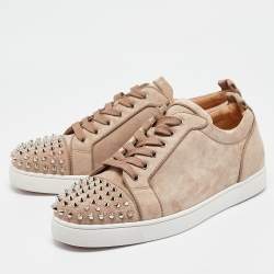 Christian Louboutin Brown Suede Louis Junior Spikes Low Top Sneakers Size 44.5
