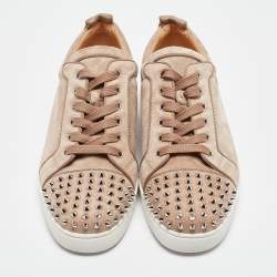 Christian Louboutin Brown Suede Louis Junior Spikes Low Top Sneakers Size 44.5