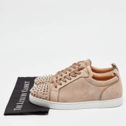 Christian Louboutin Brown Suede Louis Junior Spikes Low Top Sneakers Size 44.5