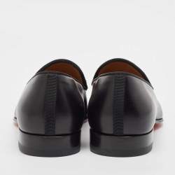 Christian Louboutin Black Leather and Woven Fabric Tassel Detail Loafers Size 43