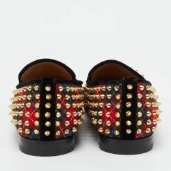 Pre Owned Christian Louboutin Red Plaid Tartan Rollerboy Spikes Smoking Slippers Size 43.5