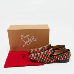 Pre Owned Christian Louboutin Red Plaid Tartan Rollerboy Spikes Smoking Slippers Size 43.5