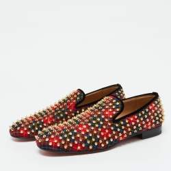 Pre Owned Christian Louboutin Red Plaid Tartan Rollerboy Spikes Smoking Slippers Size 43.5
