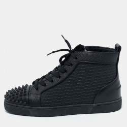 Christian Louboutin Black Leather Lou Spikes High Top Sneakers Size 42