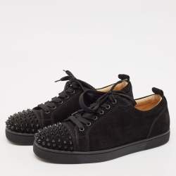 Christian Louboutin Black Suede Louis Junior Spikes Low Top Sneakers Size 40.5