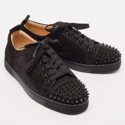 Christian Louboutin Black Suede Louis Junior Spikes Low Top Sneakers Size 40.5