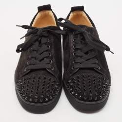 Christian Louboutin Black Suede Louis Junior Spikes Low Top Sneakers Size 40.5