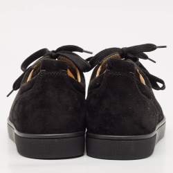 Christian Louboutin Black Suede Louis Junior Spikes Low Top Sneakers Size 40.5