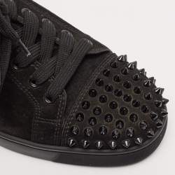 Christian Louboutin Black Suede Louis Junior Spikes Low Top Sneakers Size 40.5