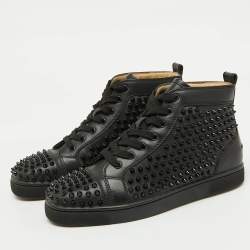 Christian Louboutin Black Leather Louis Spikes High Top Sneakers Size 40