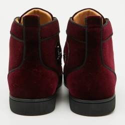Christian Louboutin Burgundy Velvet Lou Spikes High Top Sneakers Size 41