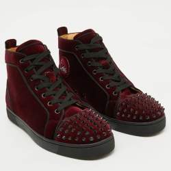 Christian Louboutin Burgundy Velvet Lou Spikes High Top Sneakers Size 41
