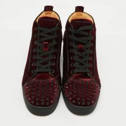 Christian Louboutin Burgundy Velvet Lou Spikes High Top Sneakers Size 41