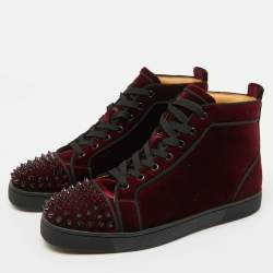 Christian Louboutin Burgundy Velvet Lou Spikes High Top Sneakers Size 41