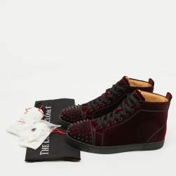 Christian Louboutin Burgundy Velvet Lou Spikes High Top Sneakers Size 41
