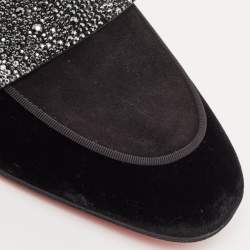 Christian Louboutin Black Velvet and Suede Crystal Embellished Loafers Size 43