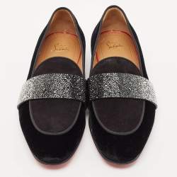 Christian Louboutin Black Velvet and Suede Crystal Embellished Loafers Size 43
