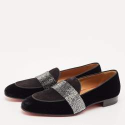 Christian Louboutin Black Velvet and Suede Crystal Embellished Loafers Size 43