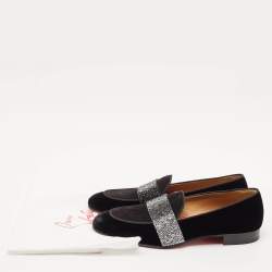 Christian Louboutin Black Velvet and Suede Crystal Embellished Loafers Size 43