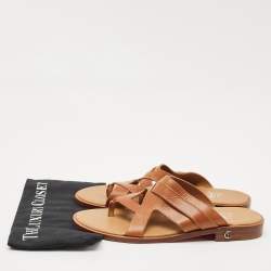 Christian Louboutin Brown Leather Sinouhe Thong Flat Sandals Size 44