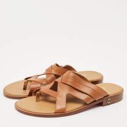 Christian Louboutin Brown Leather Sinouhe Thong Flat Sandals Size 44