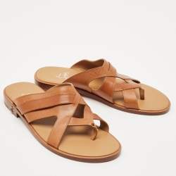 Christian Louboutin Brown Leather Sinouhe Thong Flat Sandals Size 44