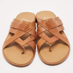 Christian Louboutin Brown Leather Sinouhe Thong Flat Sandals Size 44