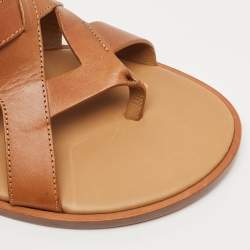 Christian Louboutin Brown Leather Sinouhe Thong Flat Sandals Size 44