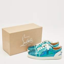 Christian Louboutin Blue Iridescent Leather Fun Louis Junior Sneakers Size 44.5