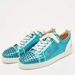 Christian Louboutin Blue Iridescent Leather Fun Louis Junior Sneakers Size 44.5