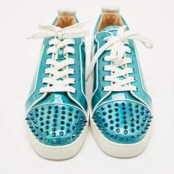 Christian Louboutin Blue Iridescent Leather Fun Louis Junior Sneakers Size 44.5