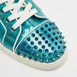 Christian Louboutin Blue Iridescent Leather Fun Louis Junior Sneakers Size 44.5