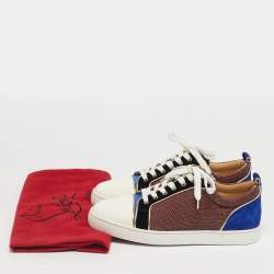 Pre Owned Christian Louboutin Multicolor Lurex Fabric and Patent Leather Louis Lace Up Sneakers Size 41.5