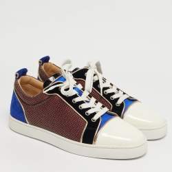 Pre Owned Christian Louboutin Multicolor Lurex Fabric and Patent Leather Louis Lace Up Sneakers Size 41.5