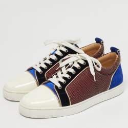 Pre Owned Christian Louboutin Multicolor Lurex Fabric and Patent Leather Louis Lace Up Sneakers Size 41.5