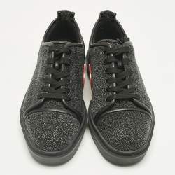 Pre Owned Christian Louboutin Black Glitter and Leather Adolon Low Top Sneakers Size 41.5