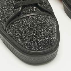 Pre Owned Christian Louboutin Black Glitter and Leather Adolon Low Top Sneakers Size 41.5