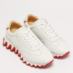 مملوكة مسبقًا حذاء رياضي كريستيان لوبوتان لوبيشارك جلد أبيض رقبة منخفضة مقاس 45