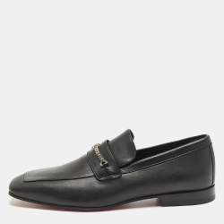Pre Owned Christian Louboutin MJ Moc Size 45 Black Leather Slip On  Loafers