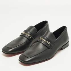 مملوكة مسبقًا Christian Louboutin MJ Moc Size 45 Black Leather Slip On  Loafers